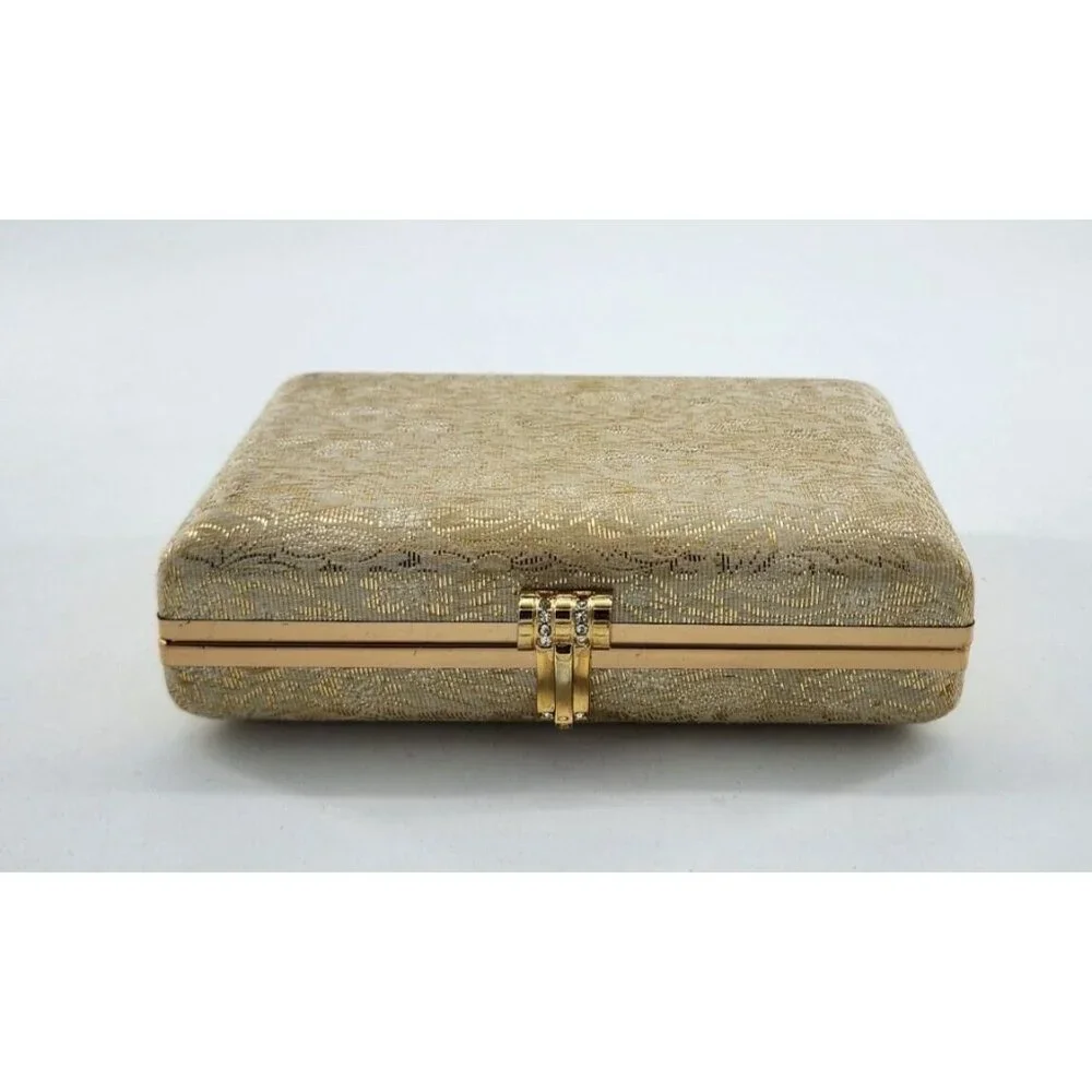 Vtg Volupté Metallic Box Purse/Clutch Minaudiere Handbag Satin Lining Retro Glam
